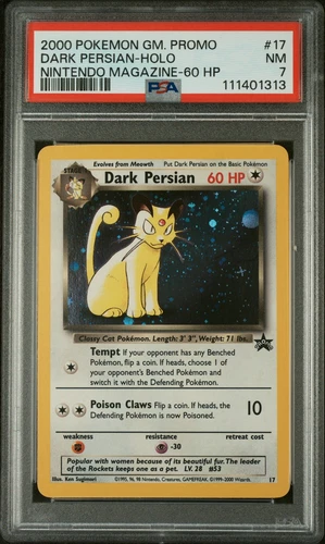 2000 POKEMON GAME PROMO NINTENDO MAGAZINE-60 HP #17 DARK PERSIAN-HOLO PSA 7