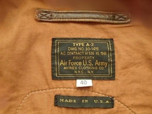 AVIREX A-2 Limited 1996 Limited Version Men Navy Leather Bomber Jacket Good Cond - Picture 7 of 13