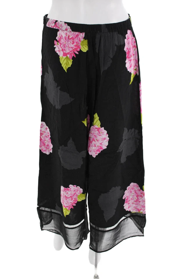French Connection Women's ZIP Closure Wide Leg Black Floral Pants Size 8 - Image 3 of 4