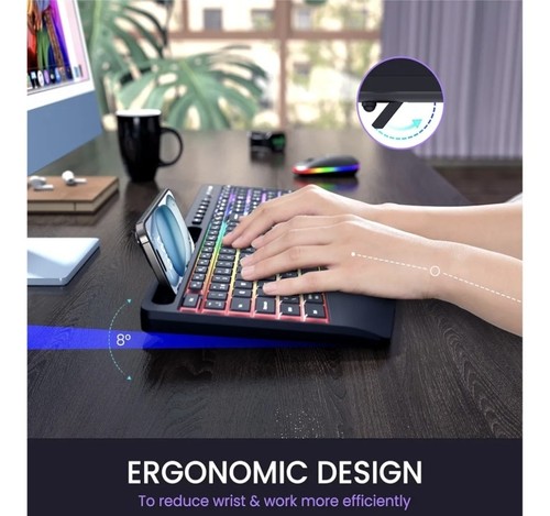 Virfour - Wireless Keyboard and Mouse Set with Rainbow Backlit & Rechargeable - Afbeelding 3 van 6