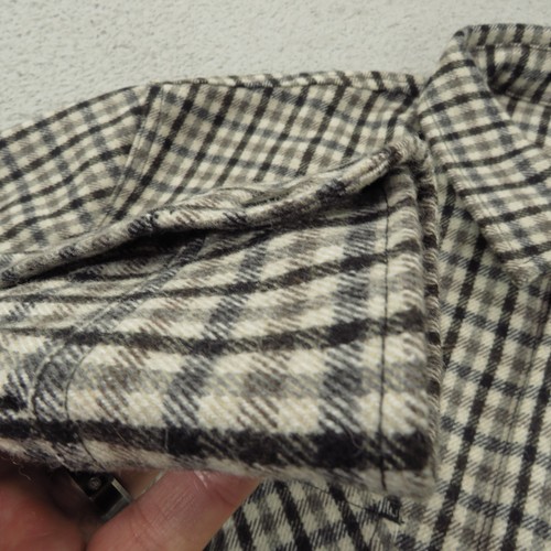 Woolrich Shirt Mens Large Made in USA Italian Wool Flannel Cream Black Overshirt - Picture 4 of 16