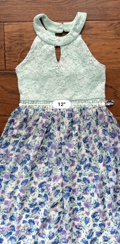 Speechless Kids Girl's Size 10 Keyhole Neckline Maxi Teal Floral Formal Dress - Picture 6 of 13