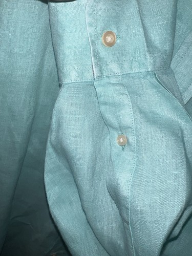 Westport Black Linen Shirt Mens 3X Button Front Long Sleeve Teal Casual Resort - Picture 5 of 11
