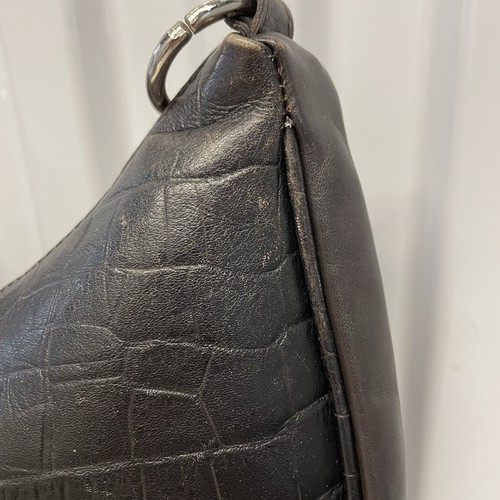 Maurizio Taiuti Brown Croc Embossed Leather Half Moon Hobo Shoulder Bag - Picture 14 of 24