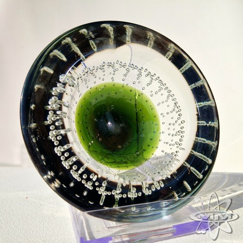 MURANO GALLIANO FERRO CONTROLLED BUBBLE ART GLASS PIN DISH - CLEAR GREEN - 10cm - Picture 4 of 7