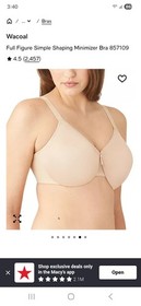 WACOAL Full Figure Simple Shaping Minimizer Bra 34DDD  Beige Underwire 857109