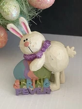 Blossom Bucket Figurine Bunny Holding Easter Egg Easter Spring Figure Vtg Flaws