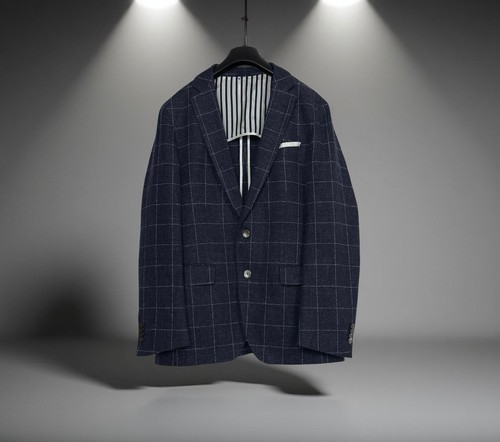 Hugo Boss Hartlay Blazer Jacket Slim Fit Check Wool Linen Knit Size 40R / 50 - Picture 1 of 17