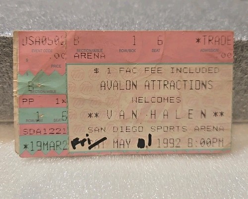VAN HALEN - 1992 - San Diego Sports Arena - CONCERT TICKET STUB - Picture 1 of 2