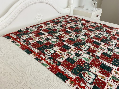 Vintage Handmade Pure Cotton Christmas Ric Rac Rectangle Tablecloth 190x105cm - Picture 4 of 18