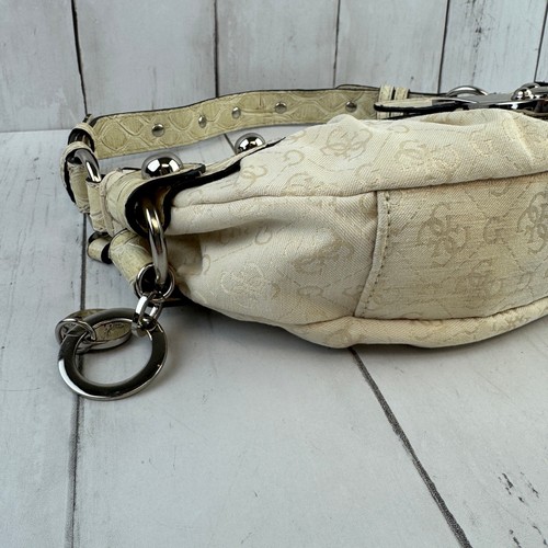 VTG Guess Cream Monogram Canvas Leather Y2K Studded Mini Shoulder Bag Purse - Picture 8 of 16