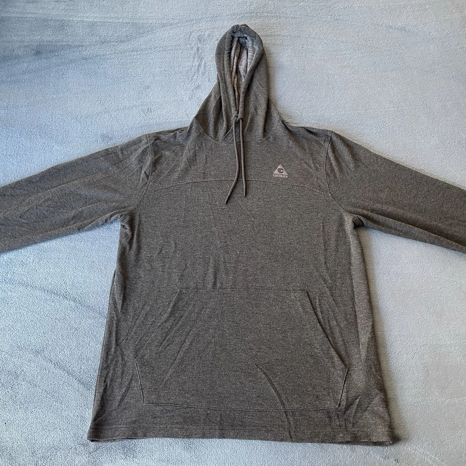 Gerry Men's Lightweight Long Sleeve Pullover Gray Hooded Sweat Shirt Medium