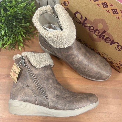 Skechers New Rumour Arya Fold Over Kunstfell Stiefeletten Größe 11