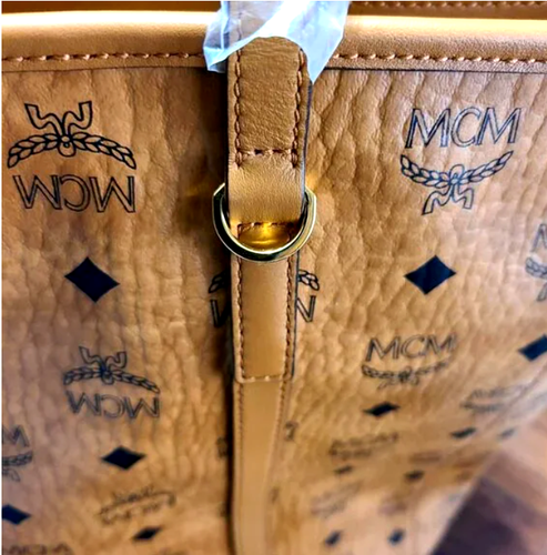 AUTH NWT MCM Women’s Aren Medium Zip Top Coated Canvas Shopper Tote In Cognac - Picture 3 of 8