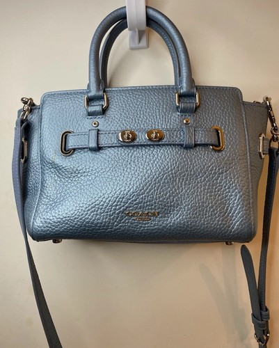 Coach Mini Umhängetasche 2-Wege Metallic Blau Leder 56138