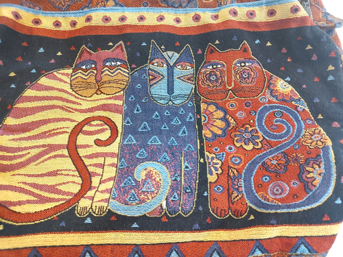Borsone da viaggio vintage Laurel Burch colorato eclettico gatti grande tela XL - Foto 7 di 10