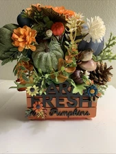 Fall Autumn Pumpkins Small Wood Crate Tiered Tray Table Decor  Florals Bird New