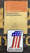 NOS HARLEY AMF #1 OIL TANK DECAL STICKER 1970s XL OEM ORIGINAL 1 RED WHITE BLUE