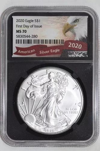 2020 SILVER EAGLE NGC MS70 FDOI EAGLE LABEL
