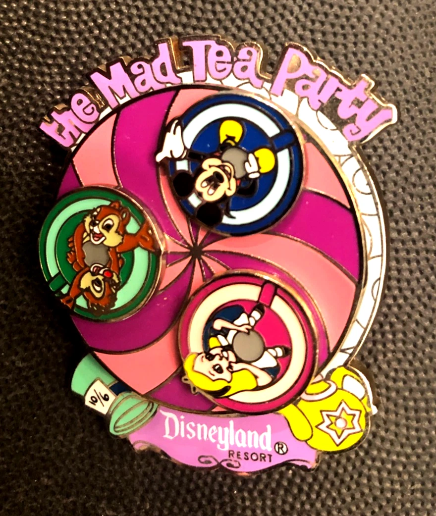 Disney pin 43413 the Mad Tea Party Ride Spinner Cheshire Cat mickey alice chip