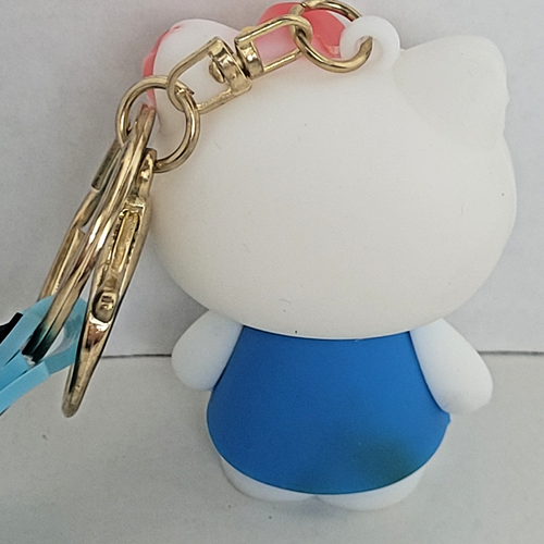Hello Kitty Rubber Keychain Blue Dress Bow Key Fob Sanrio Backpack Key Charm - Picture 4 of 15