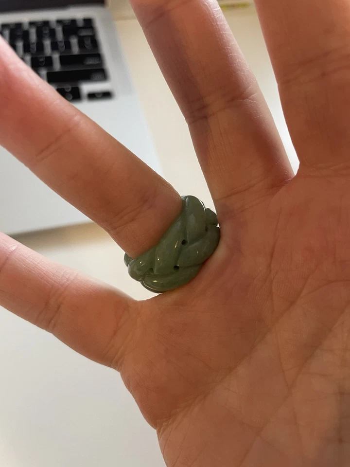 Anillo de eternidad trenzado grueso de jade verde genuino talla 7 joyería Palm Beach  Foto 2 de 4