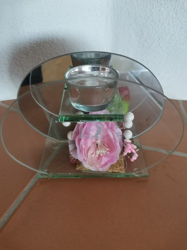 Teelichthalter aus Glas mit Blumendeko - Bild 4 von 6