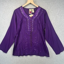 Antthony Original Blouse Top Womens Small Purple 100% Rayon Sequin Embroidered