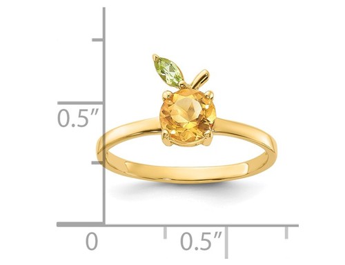 7/8 Carat (ctw) Citrine Orange with Peridot Leaf Ring in 14K Yellow Gold - Picture 2 of 5