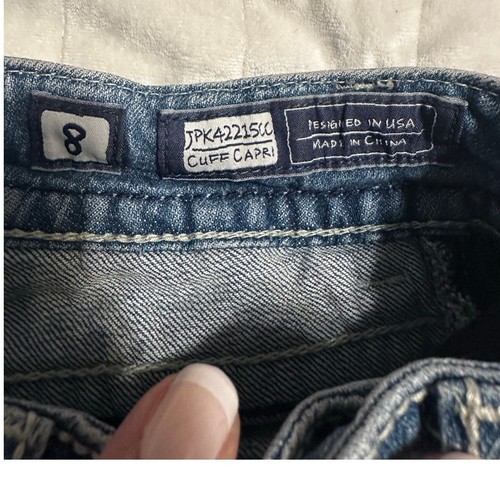 Miss Me Cuff Capri Denim Jeans Girls Size 8 Blingy Rodeo Cowgirl Western Blue - Picture 4 of 6