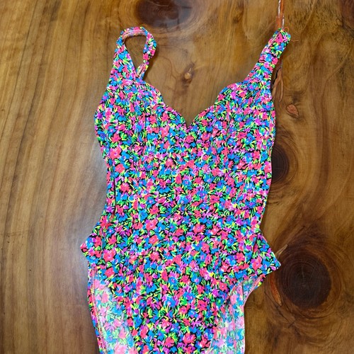 Vintage 80s 90s Sassafras Women's Bathing Suit 7/8 Small Floral One piece Beach - Picture 2 of 7