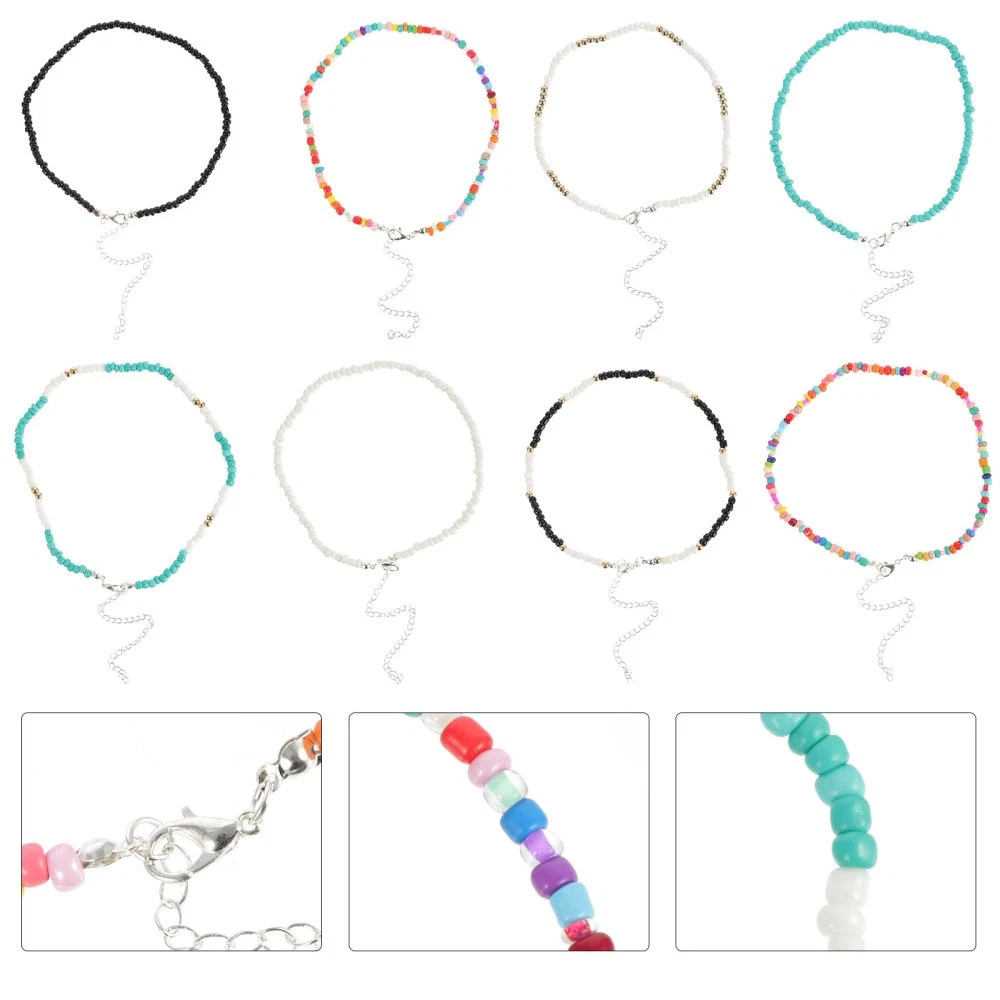 VETEMENTS 8 Pezzi Collana di Perline Colorate Bohemien Miss Clavicle Chain Delicata