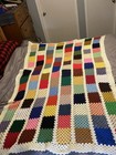 Handmade Granny Square Afghan Blanket Crochet, Multicolor White, 80” X 54”