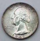 1947-S Washington Quarter AU UNC Toned Toning 90% Silver San Francisco