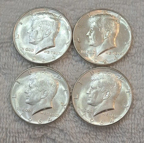 1964 Kennedy Half Dollar 50C Silver Uncirculated Lot of 4 Coins