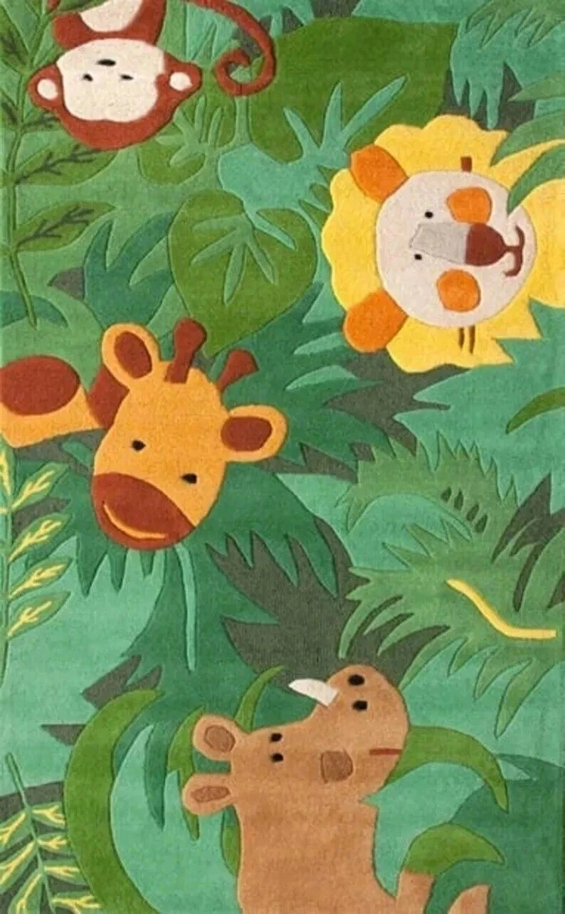 Hand Tufted 100 Nz Wool Area Rug Green Kids Animal Handmade 8x10 rug etc.
Opens in a new window or t