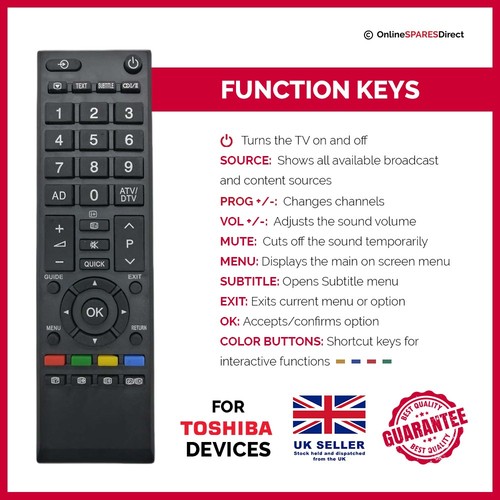 Replacement Remote Control For Toshiba 19SL738R 22AV605PB 22AV605 - Picture 3 of 11