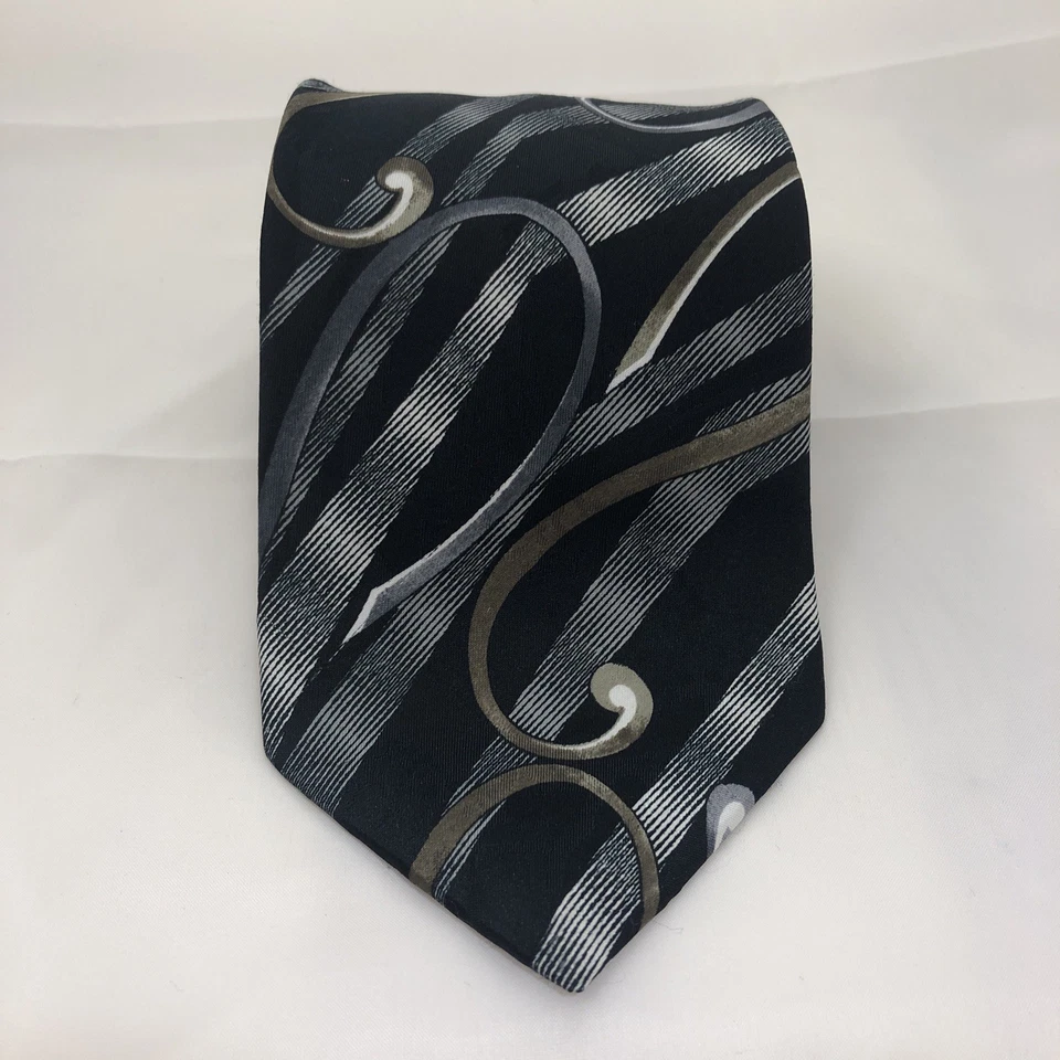 Corbata de seda Ketch para hombre 55,75 x 3,75 negra gris marrón blanca abstracta Foto 2 de 4