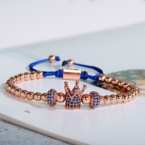 Luxury Zircon Crown Leopard Charm Bracelet Men Geometry Macrame Beads Bracelets - Picture 5 of 28