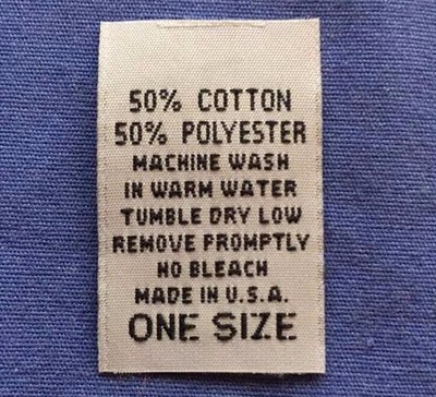 50//50 COTTON//POLYESTER 250 pcs WHITE WOVEN CLOTHING CARE LABEL SIZE TAG