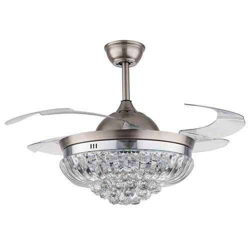 36"/42" Ceiling Fan Light LED Crystal Retractable Chandelier with Remote 3-Color - Picture 39 of 52