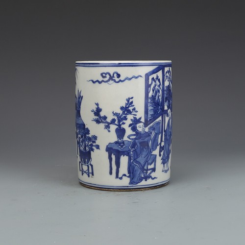 5,1" China Qing blau und weiß Porzellan antike Figur Geschichten Pinseltopf - Bild 2 von 15