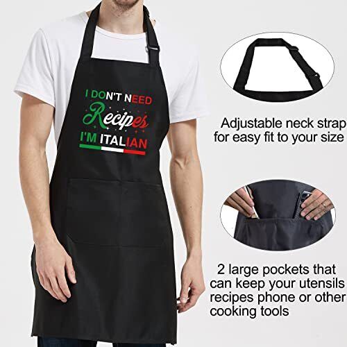 Chef Apron for Men - Italian Gifts for Women, Italian Party Decorations, Funny - Picture 4 of 6