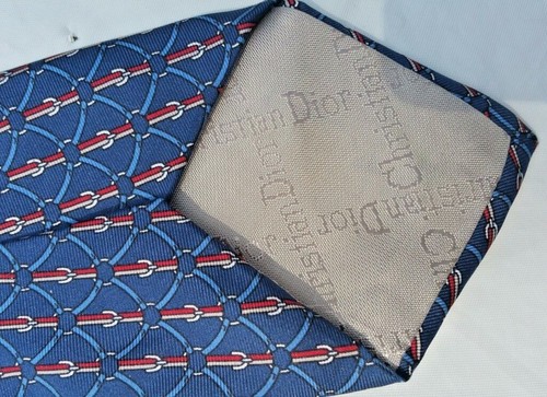 CHRISTIAN DIOR Krawatte rot grau blau Seide hübsch PFERDEGEBIT KLASSISCHES DESIGN SEXY - Bild 2 von 7