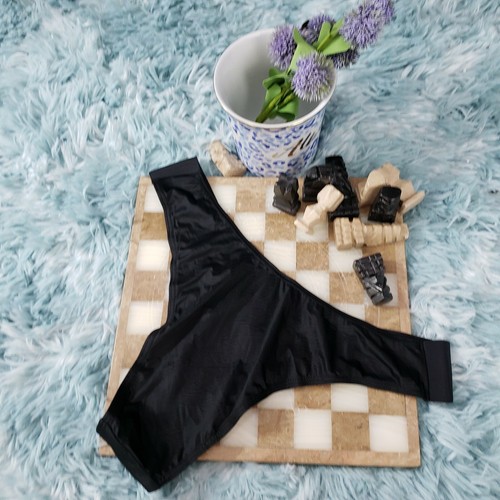 Victoria's Secret Black Satin V Gold Hardware Very Cute BRAZILIAN Medium NEW! - Picture 3 of 6