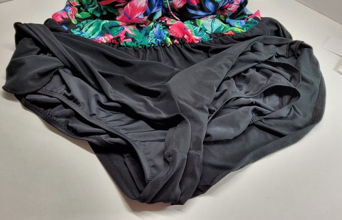WOMENS BAL HARBOUR ONE-PIECE SKIRTED SWIMSUIT PINK FLORAL BLACK SIZE 18W - Picture 8 of 10