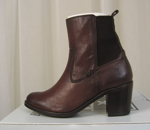 NIB FRYE Janis Gore Dark Brown Baffalo Leather Short Ankle Boot Size 7 NEW Heels - Picture 8 of 12