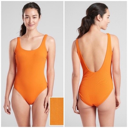 NWT Athleta Cloudbreak Rib Scoop One Piece Swimsuit Monarch Orange Medium - Picture 1 of 6