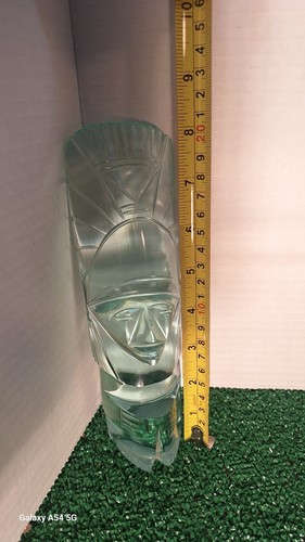Aqua Turquoise Blue Green Art Glass Mayan Figurine 8" Weight 862gm