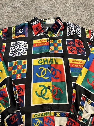 Vintage channel Silk Button Up Shirt Bootleg Large - Picture 2 of 10